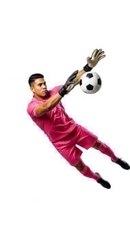 A soccer player in pink is holding a ball photo