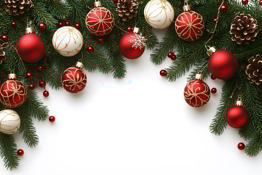 Festive Christmas Holiday Background with Ornaments and Pine Cones for Seasonal Design photo