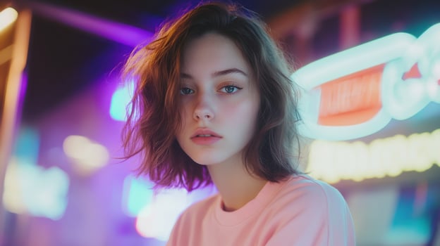 City Night Portrait of Young Woman photo