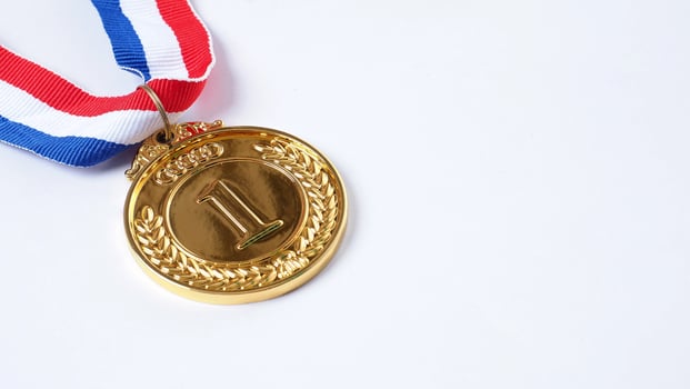 Gold, demonstration trophy medals with ribbon photo