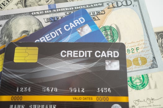 Credit card on US dollar banknotes, finance economy shopping photo