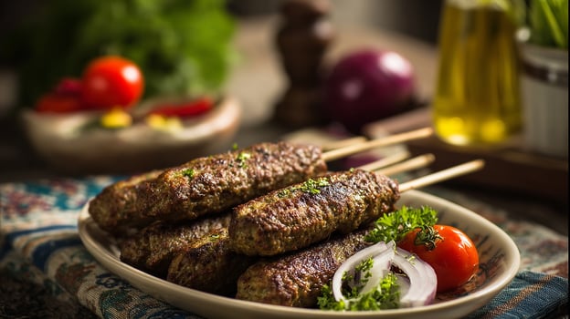 Yummy kabab photo showing juicy meat and spices
