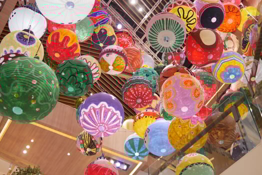 Colorful lantern festival celebration shopping mall photography indoor aerial view cultural festivity photo