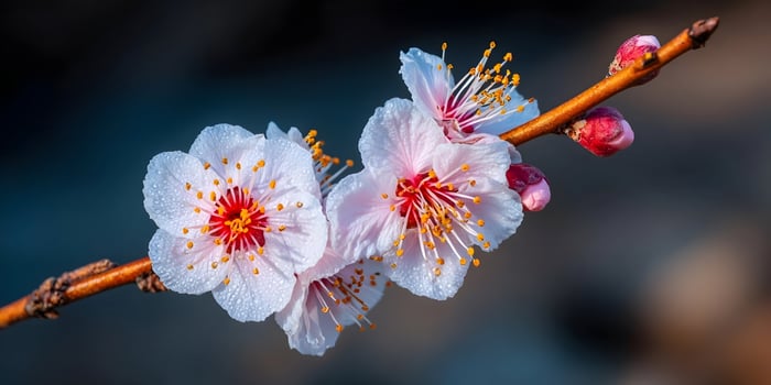 Closeup Pink Peach Blossoms Branch Spring Flowers photo