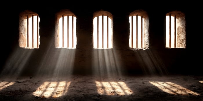 Sunbeams Through Prison Bars Old Stone Room Light Rays photo
