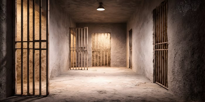Old Prison Cell Block Corridor Rusty Metal Doors photo