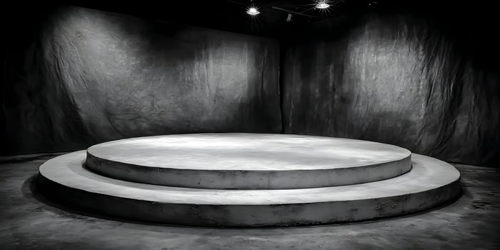 Two Tiered Concrete Round Pedestal Stage Dark Room Studio Backdrop photo