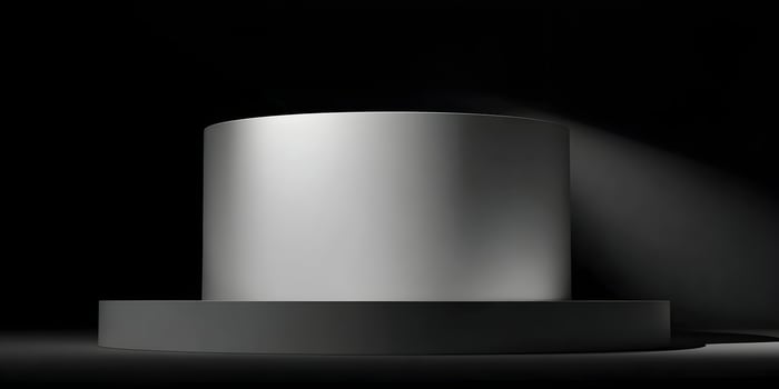 Grey Cylinder on Dark Platform Minimalist Product Display photo