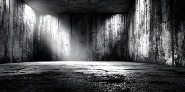 Dark Grungy Concrete Room with Light Beams photo