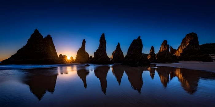 Sunset Beach Dramatic Rock Formations Ocean Landscape Sunrise Seascape photo