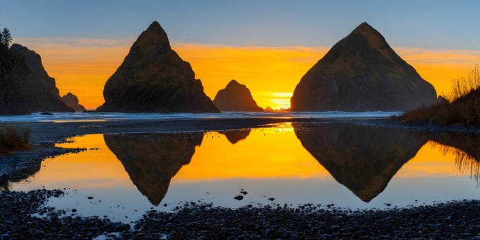 Ocean Sunset Rock Formations Reflection Golden Hour Seascape photo