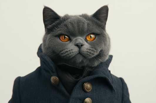 Grey British Shorthair Cat Wearing a Stylish Coat photo