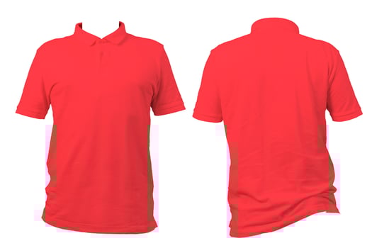Red polo shirt front and back view isolated on white background, blank template for clothing design display photo