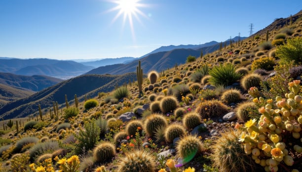 cactus covered hillside under scorching summer sun photo