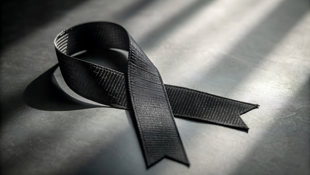 black and white ribbon on white silk photo