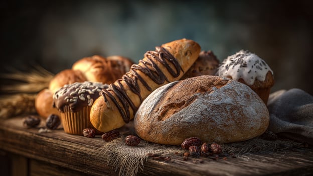 Baked goods captured on rustic wooden surface photo