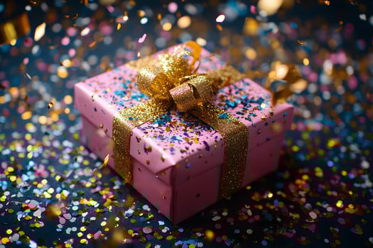 Festive Gift Box with Bright Confetti Celebration Theme for Holiday Decor and Greeting Cards photo