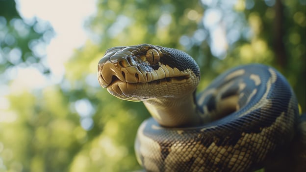 A close up portrait of a large snake in the sunshine photo