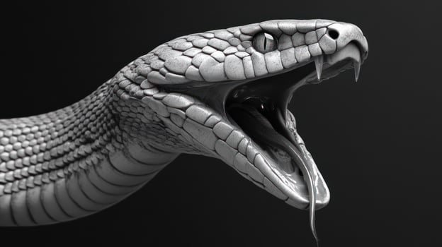 Close up view shows a snake with an open mouth photo