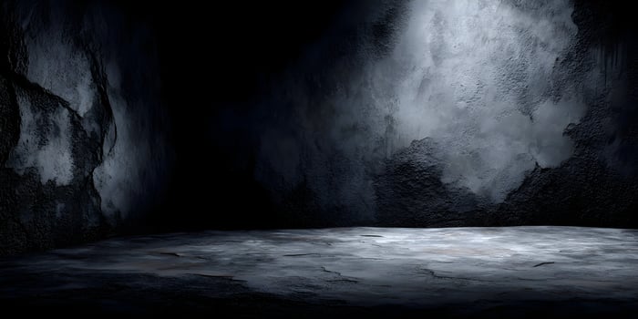 Dark Grungy Concrete Room Corner Spotlight Empty Floor Background photo
