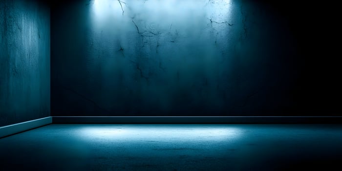 Dark Blue Corner Room Interior Empty Space Grunge Wall Background photo