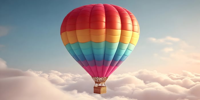 Rainbow Hot Air Balloon Flying Above Cloudscape Scene photo