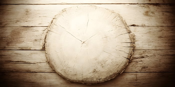 Oval Tree Stump Cross Section on Rustic Wooden Background photo