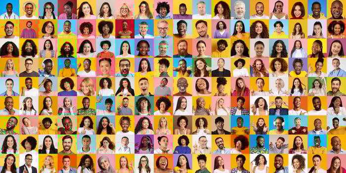 A vibrant collage featuring a diverse collection of faces from various backgrounds. photo