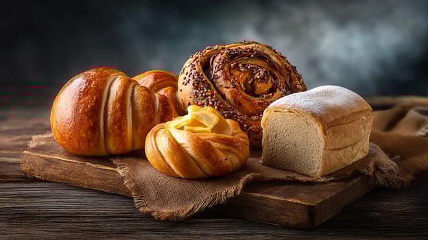 Rustic wood table bakery close-up photo