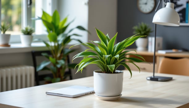 a dracaena plant on a sleek office desk photo