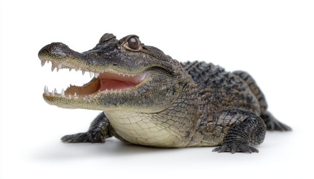 Crocodile open mouth isolated on white background photo