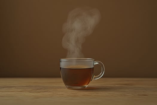 A Glass of Steaming Hot Tea on Wood photo