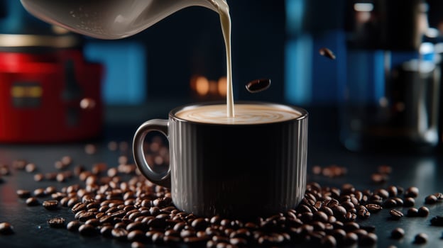 Coffee pouring into a cup on a table photo