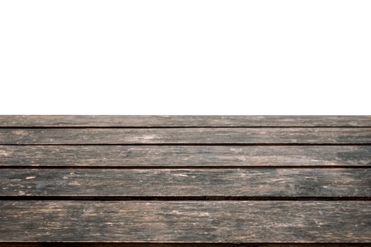 Empty dark hardwood table top on white background photo