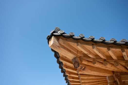 Traditional oriental wooden temple roof corner photo