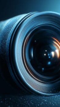 Close up of a Lens Showcasing Intricate Details and Vibrant Reflections During a Nighttime Setting. photo