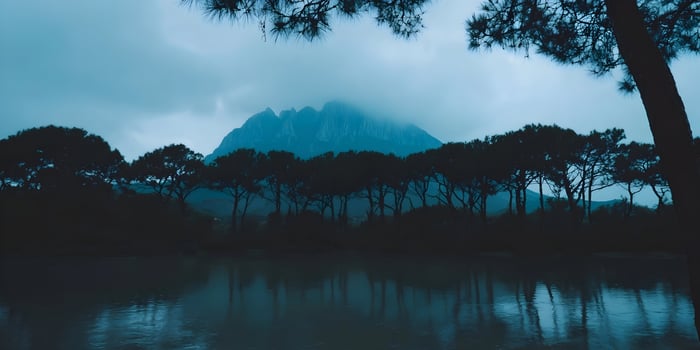 Moody Landscape Pine Trees Lake Mountain Dramatic Sky photo