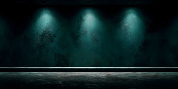 Dark Green Grunge Wall Background with Spotlight and Platform photo