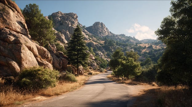 Curved road in nature with beautiful light photo