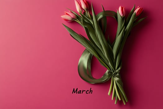 Colorful Bouquet of Tulips With Pink Background Celebrating the Arrival of March photo