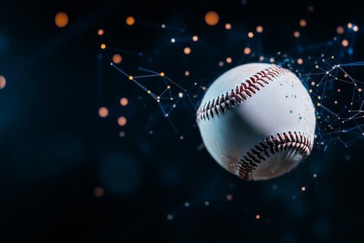 Baseball Flying Through a Dynamic Abstract Background With Glowing Elements photo