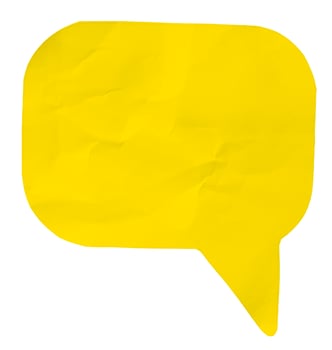 Blank yellow paper speech bubble isolate on white background. Template mock up photo