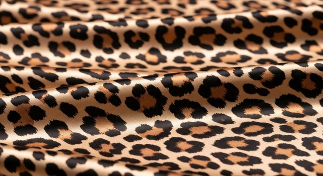 Luxurious leopard print silk fabric with elegant folds and shiny texture photo