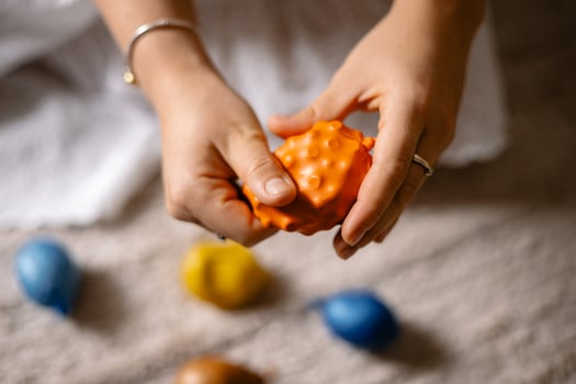 Balls with filling for the development of fine motor skill in children. photo