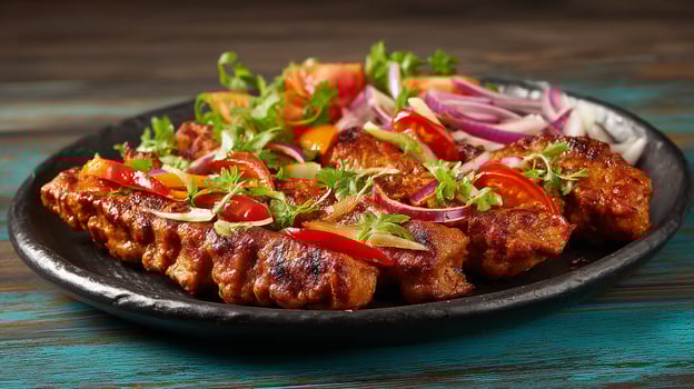 Juicy fresh kabab with parsley and peppers photo