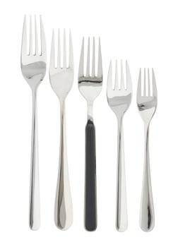 Stainless steel fork set cut out isolated white background with clipping path photo