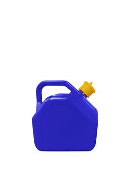Blue plastic oil gallon on white background. photo