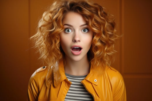 Young woman with a surprised and astonished expression on her face photo