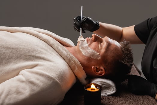 Rejuvenating Moisturizing Face Mask Application for Men, Spa Facial Skincare Treatment, Relaxation photo
