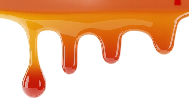 Close up of dripping caramel sauce against a white background with smooth texture looks sweet photo